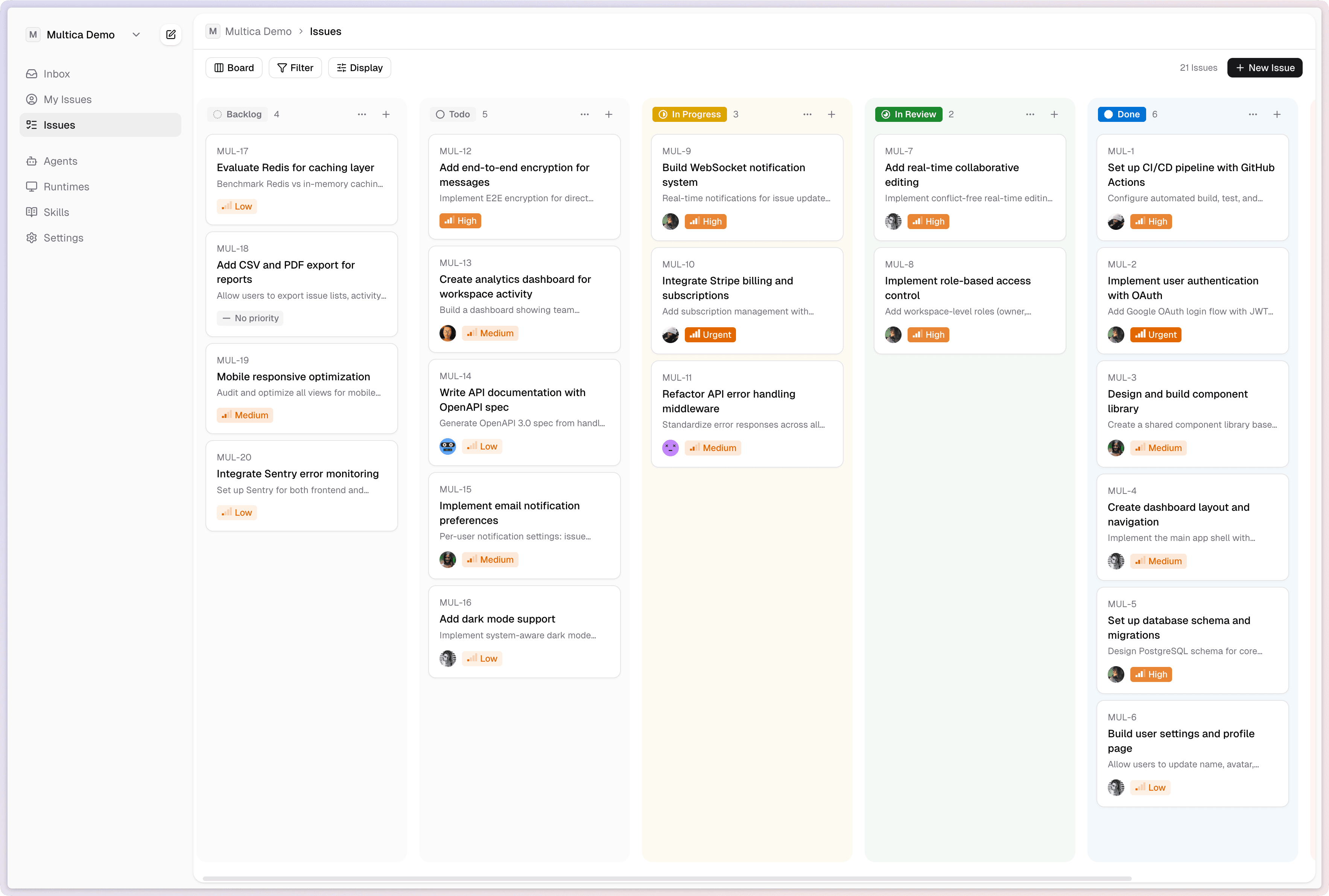XCT board view — issues managed by humans and agents